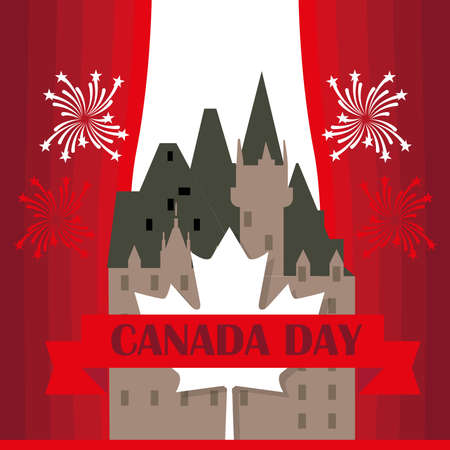 Happy Canada day card with a Notre Dame basilica - Vectorのイラスト素材