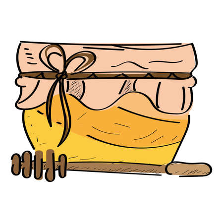 Sketch of a jar of honey icon. Natural seet food - Vectorのイラスト素材