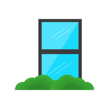Window icon with shrubbery icon. House icon - Vectorのイラスト素材