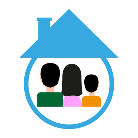Residential house icon with a family inside - Vectorのイラスト素材