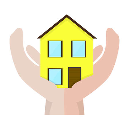 Residential house icon on a hands. Home building icon - Vectorのイラスト素材