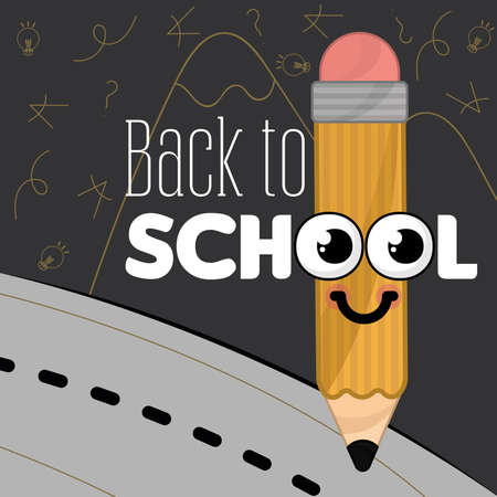 Back to school poster. Happy pencil cartoon - Vector