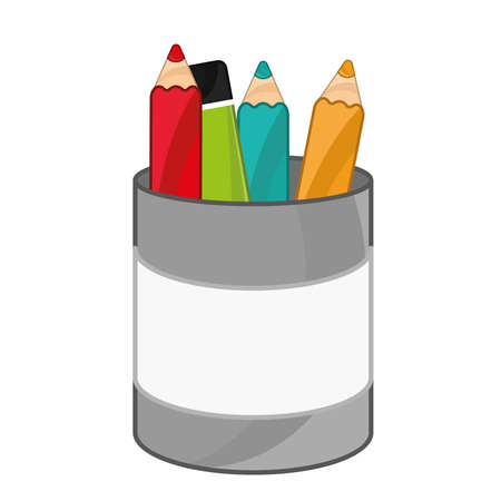 Colors in a pencil holder. School supplies icons - Vectorのイラスト素材
