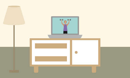 Virtual exercise class. Healthy lifestyle in quarantine - Vectorのイラスト素材
