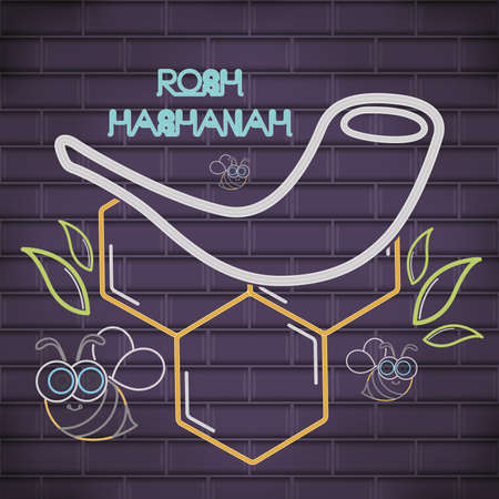 Rosh Hashanah neon poster with a tobacco pipe - Vectorの写真素材