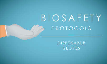 Biosafety protocols poster. Wear disposable gloves - Vectorのイラスト素材