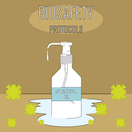 Use of antibacterial gel. Biosafety protocols poster - Vectorのイラスト素材