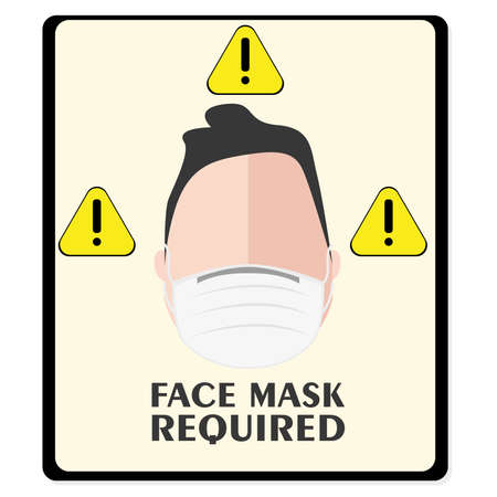 Face mask required poster. Man wearin a face mask. Covid-19 prevention - Vectorのイラスト素材