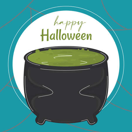 Witch pot with poison. Happy halloween card - Vectorのイラスト素材