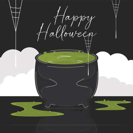 Witch pot with poison. Happy halloween card - Vectorのイラスト素材