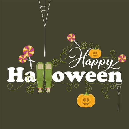 Halloween pumpkins and candies. Happy halloween card - Vector illustrationのイラスト素材