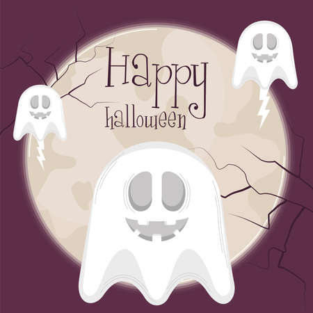 Happy ghosts cartoon. Happy halloween card - Vector illustrationのイラスト素材