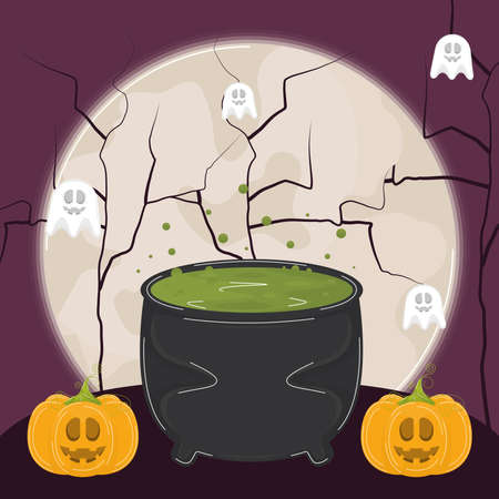 Scary halloween scene. Happy halloween card - Vector illustrationのイラスト素材