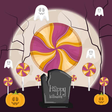 Scary halloween scene. Happy halloween card - Vector illustrationのイラスト素材