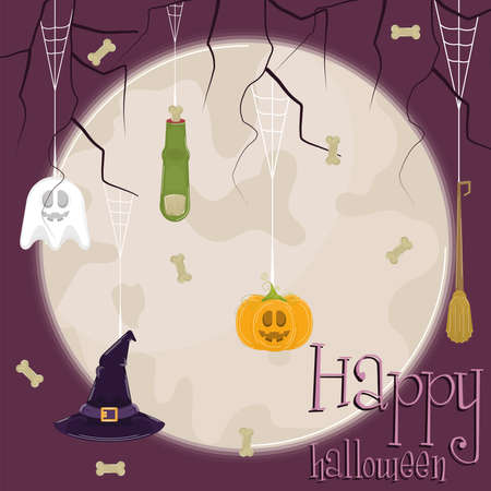 Scary halloween scene. Happy halloween card - Vector illustrationのイラスト素材