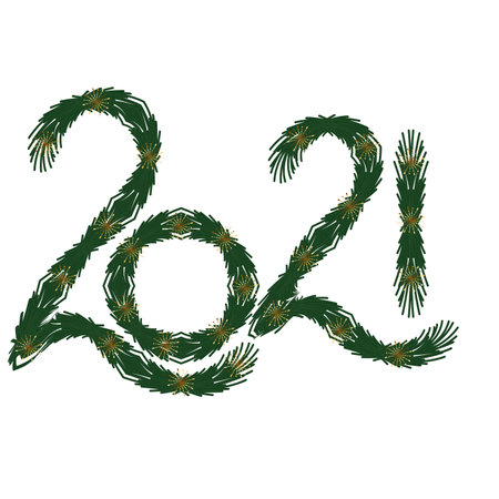 2021 written in christmas holly. Happy new year - Vector illustrationのイラスト素材