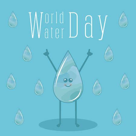 Water day poster with a happy water drop cartoon - Vector illustrationのイラスト素材