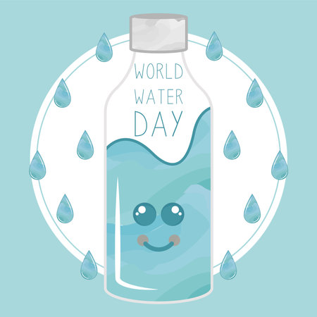 Water day poster happy water bottle cartoon - Vector illustrationのイラスト素材
