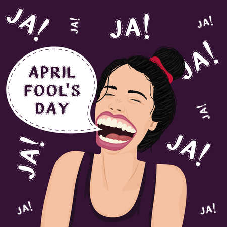 April fool day poster. Woman laughing loud pop art style - Vectorのイラスト素材