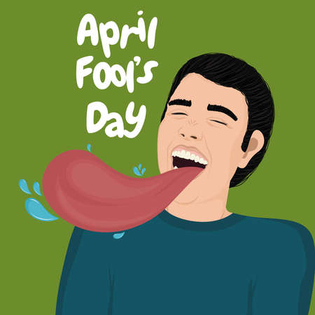 April fool day poster. Laughing man with tongue out. Pop art style - Vector