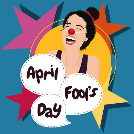 April fool day poster. Happy woman pop art style - Vectorのイラスト素材