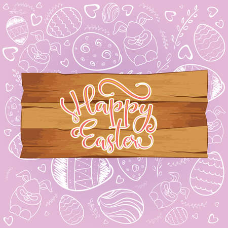 Happy easter card. Wooden sign with text - Vectorのイラスト素材