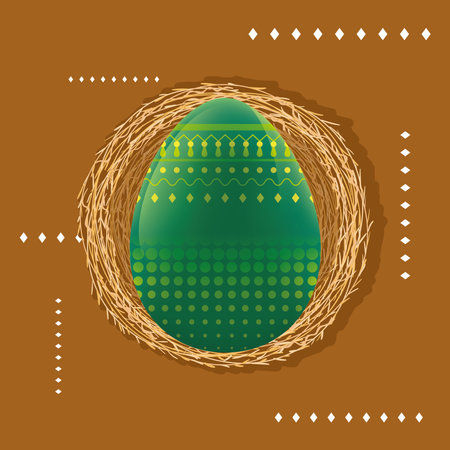 Decorated easter egg in a nest. Easter season - Vectorのイラスト素材