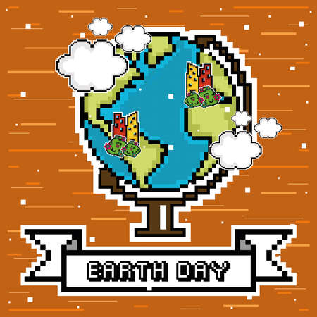 Earth day pixel art with text - Vector illustrationのイラスト素材