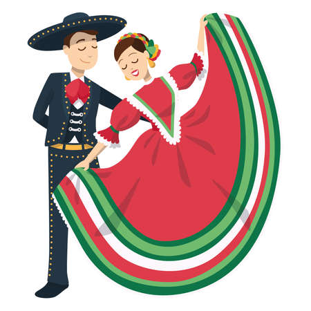 Couple of traditional mexican dancers - Vector illustrationのイラスト素材