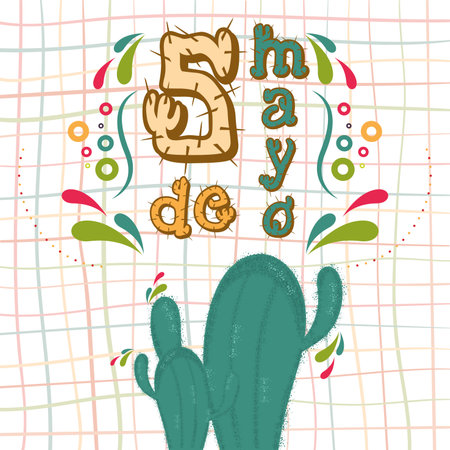 Cinco de mayo poster. Allegorical lettering and cactus - Vectorのイラスト素材