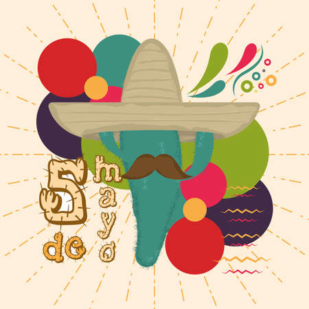 Mexican cactus cartoon on a cinco de mayo poster - Vectorのイラスト素材