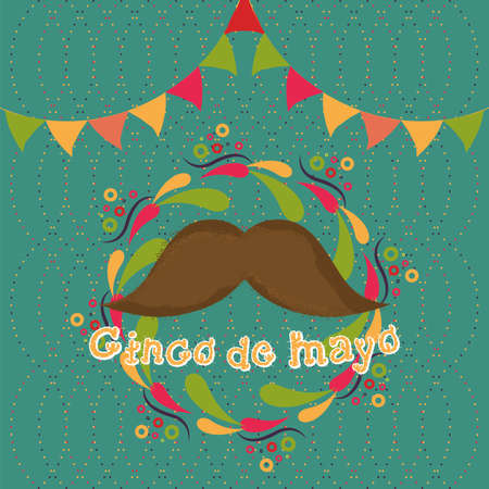 Mustache in a colored label. Cinco de mayo poster - Vectorのイラスト素材