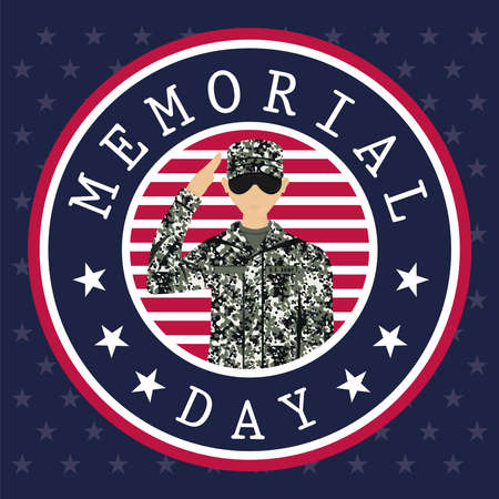 US army man in a memorial day button - Vector illustrationのイラスト素材