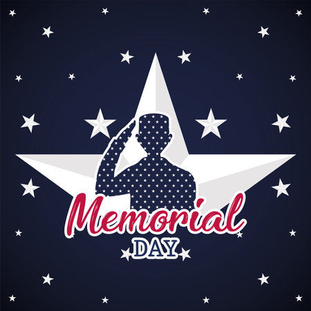 US army man silhouette over a star. Memorial day poster - Vector illustrationのイラスト素材