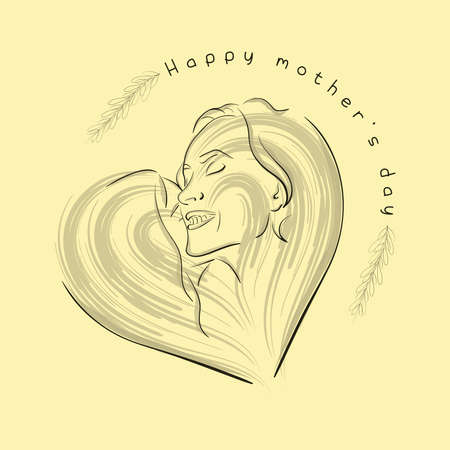 Sketch of a mother and daughter on a heart shapeのイラスト素材