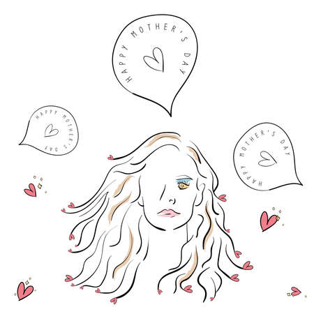 Sketch of a woman with heart shapesのイラスト素材