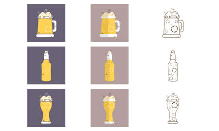 Set of different beer glasses mugs and bottles iconのイラスト素材