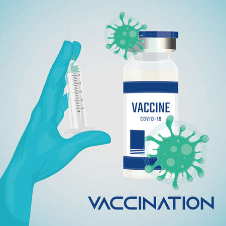 Hand holding a syring vaccination posterのイラスト素材