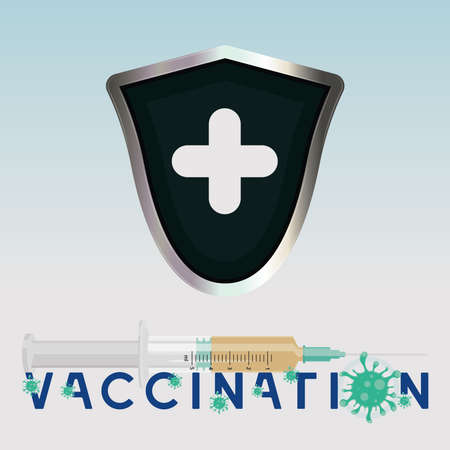 Vaccination poster with a protective shield and a syringeのイラスト素材