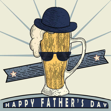 Vintage Father day poster with a beer glass with a hat and sunglassesのイラスト素材