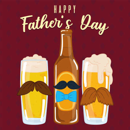 Father day poster with a group of beer drinking glass and bottle with mustachesのイラスト素材