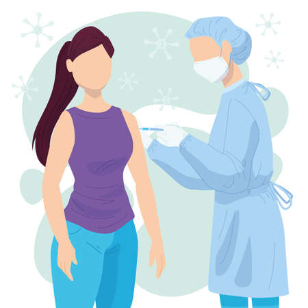 Female nurse character applying vaccine to a girlのイラスト素材