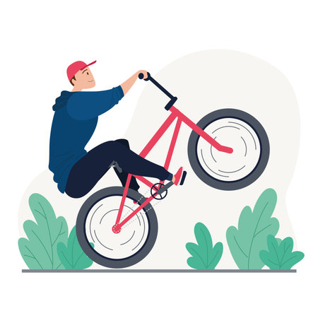 Young man riding a bmx bikeのイラスト素材