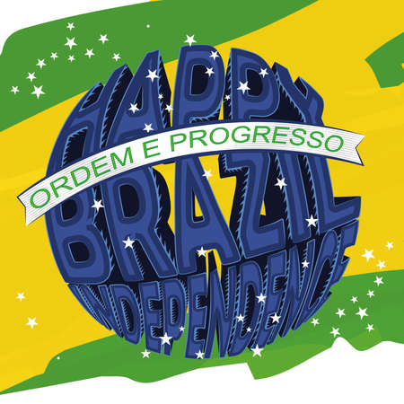 Brazil abstract flag with text for independence dayのイラスト素材
