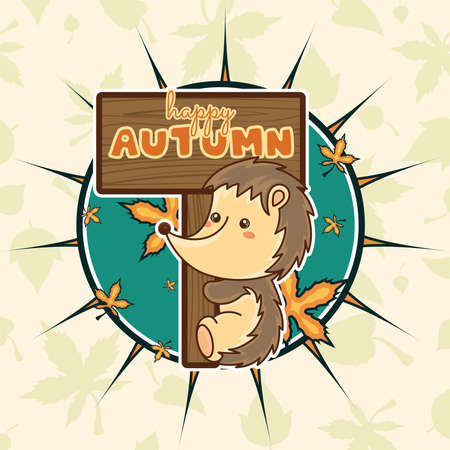 Happy hedgehog hugging a poster Happy autumn imageのイラスト素材