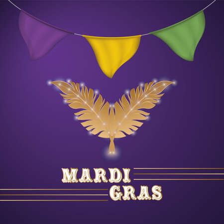Pair of feathers on a colored mardi gras posterの写真素材