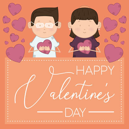 Happy valentines day card with a couple and heartsのイラスト素材