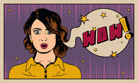 Pop art retro woman with a bubble chat Comic pageのイラスト素材