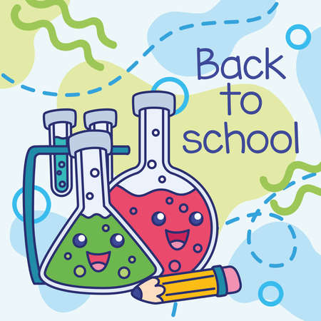 Colored back to school poster happy chemistry characters Vectorのイラスト素材