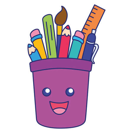 Isolated happy school supplies mug character Vectorのイラスト素材